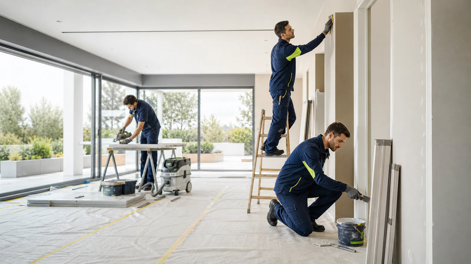 Professionisti Elisa Group durante un intervento edile in un interno moderno
